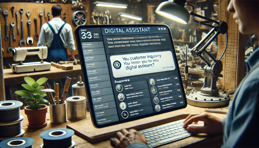 Bildschirm eines Handwerkers, der eine Anfrage über einen digitalen Assistenten erhält